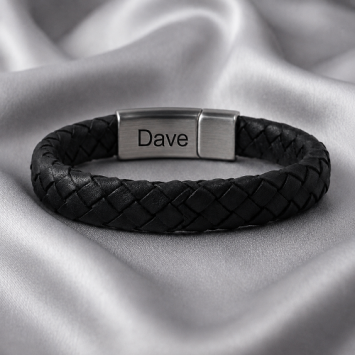 Zwarte gevlochten as armband met vingerafdruk