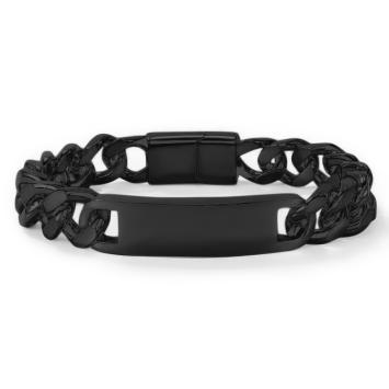 Zwarte plaatarmband RVS met extra brede schakels